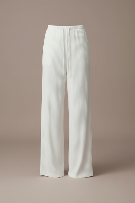 Pantalon Blanc Côtelé Ample Décontracté Confortable Femme - Maille - vue 3