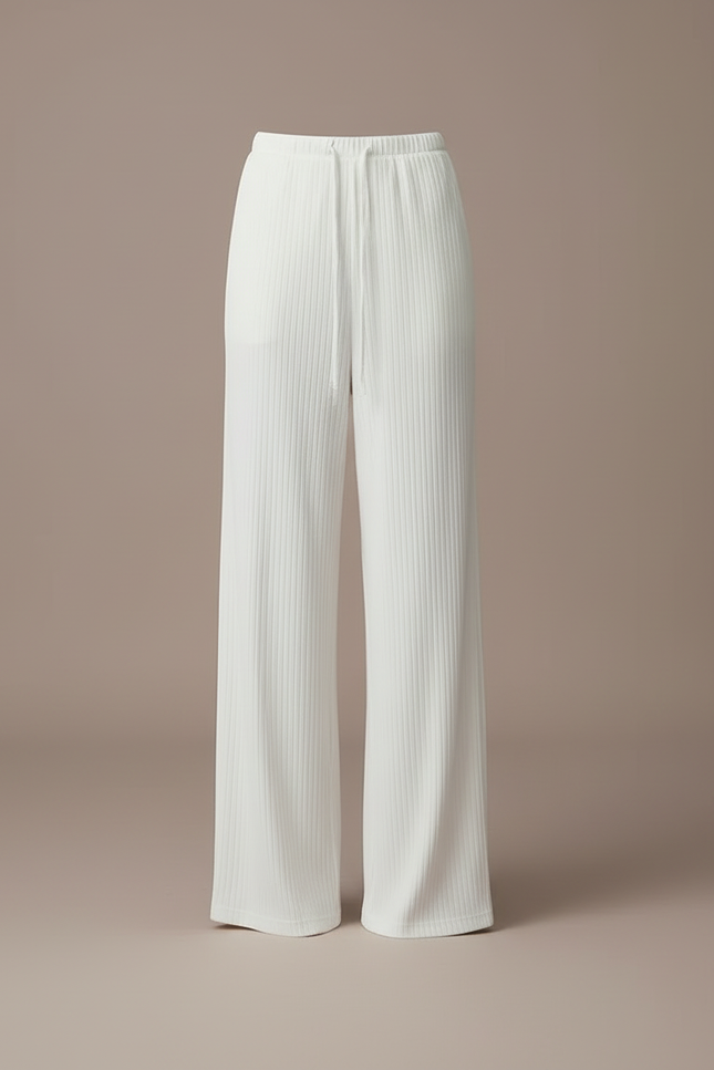 Pantalon Blanc Côtelé Ample Décontracté Confortable Femme - Maille - vue 3