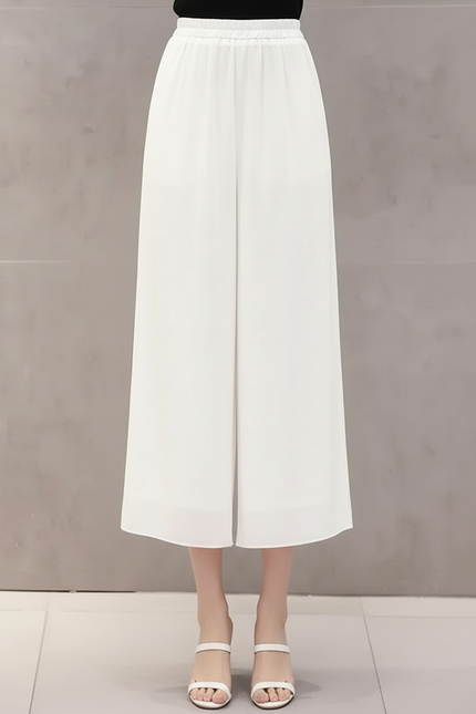 Pantalon Blanc Fluide Ample Chiffon Taille Haute Décontracté - Polyester - vue 3
