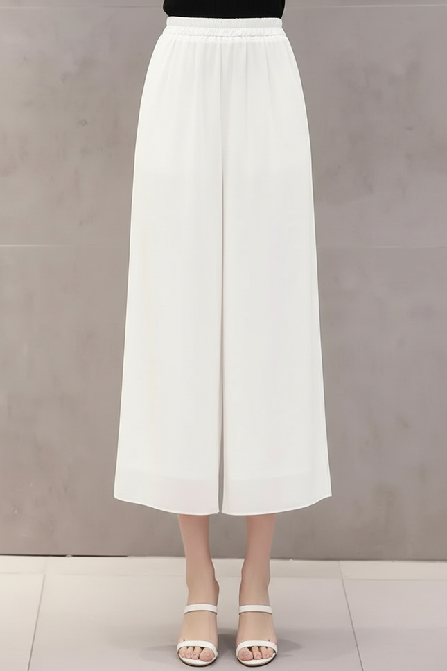 Pantalon Blanc Fluide Ample Chiffon Taille Haute Décontracté - Polyester - vue 3