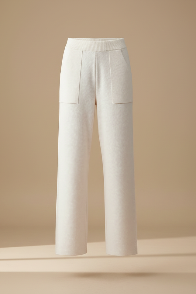 Pantalon Blanc Tricoté Ample Taille Haute Décontracté - Maille - vue 3