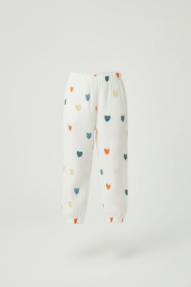 Pantalon Blanc Coeurs Colorés Mousseline Ample Enfant - Coton - vue 3