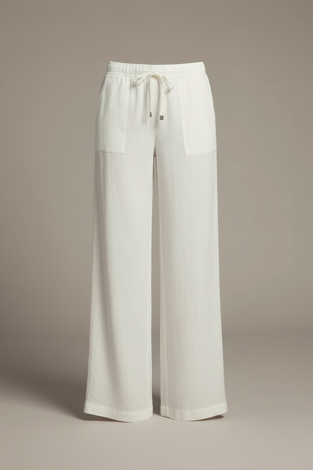 Pantalon Blanc Lin Cordon Ample Femme Décontracté - vue 3