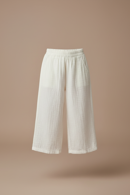 Pantalon Blanc Gaufré Ample Coton Enfant Estival - vue 3