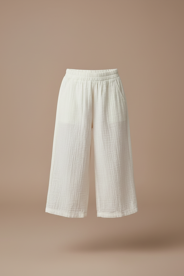 Pantalon Blanc Gaufré Ample Coton Enfant Estival - vue 3