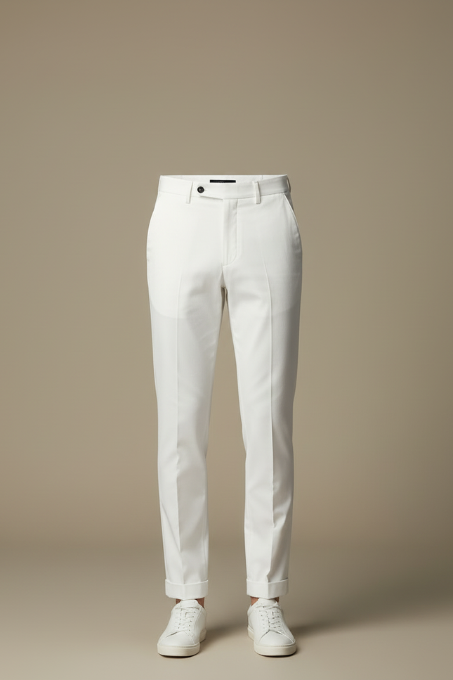 Pantalon Blanc Homme Droit Élégant Coton Décontracté - Gabardine - vue 3