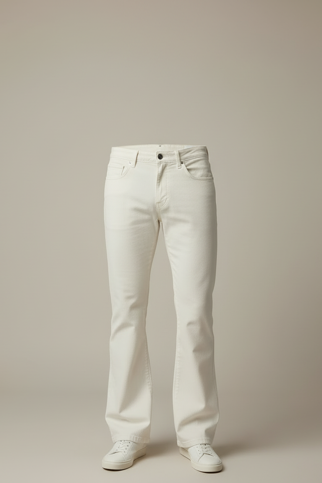 Pantalon Blanc Évasé Côtelé Décontracté Homme - Cordé - vue 3
