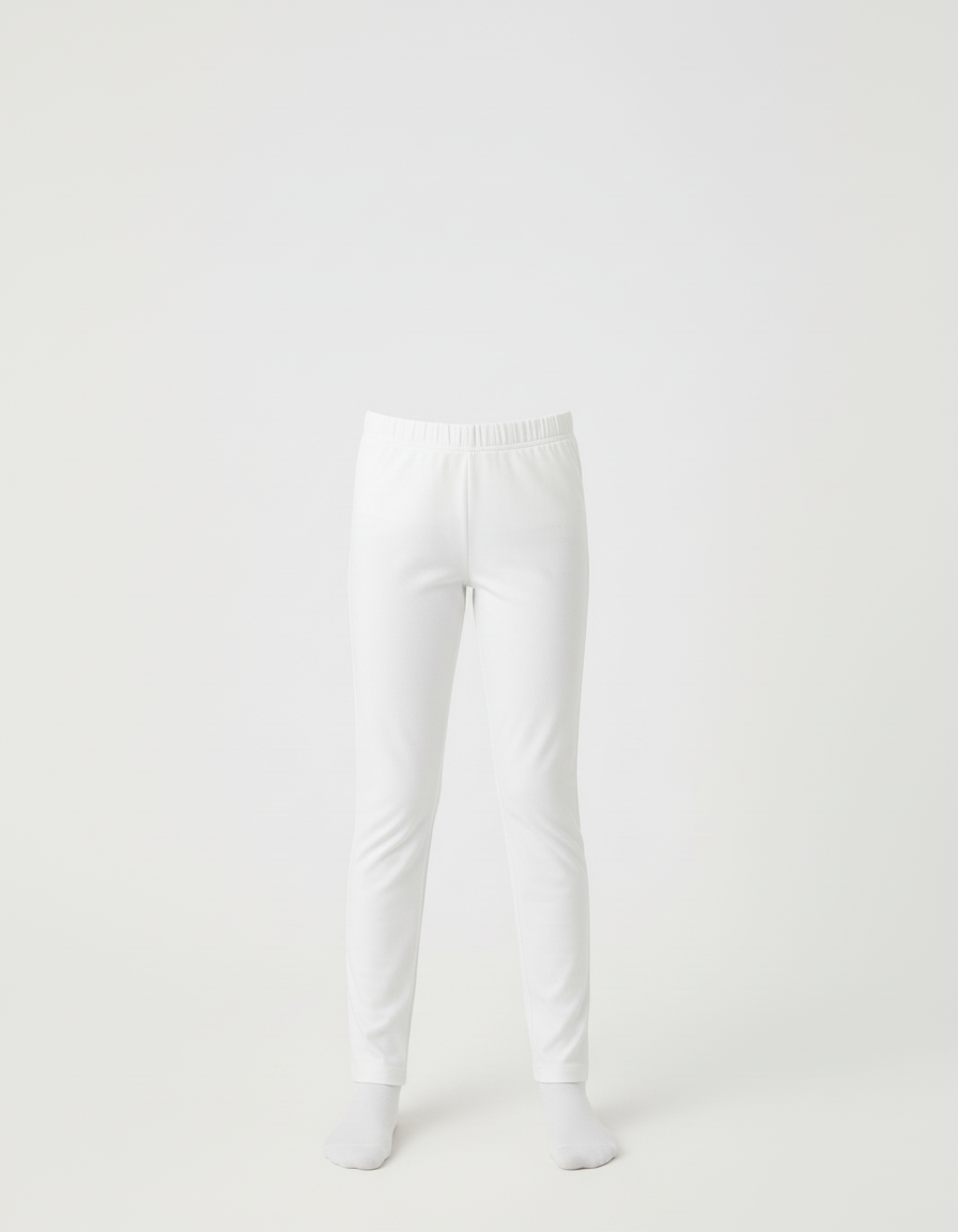 Pantalon Blanc Fille Slim Élastique Confortable Uni - Polyester - vue 2