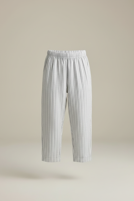 Pantalon Lin Raye Bleu Et Blanc - Multicolore - vue 2