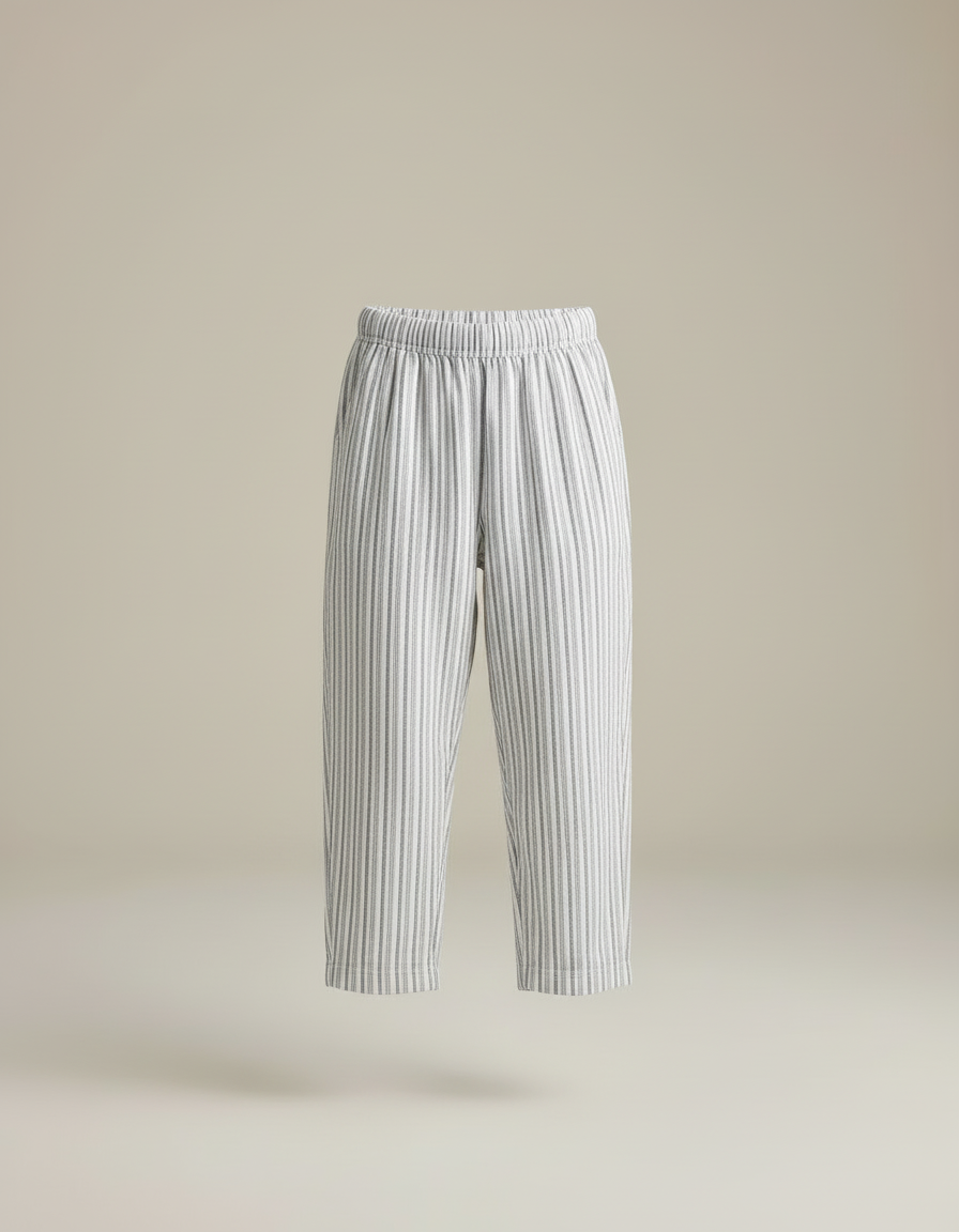 Pantalon Lin Raye Bleu Et Blanc - Multicolore - vue 2