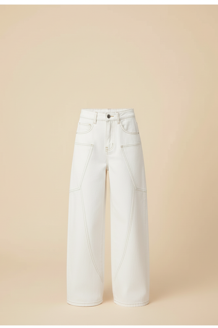 Pantalon Blanc Large Décontracté Jambes Droites Fille - Jean - vue 3