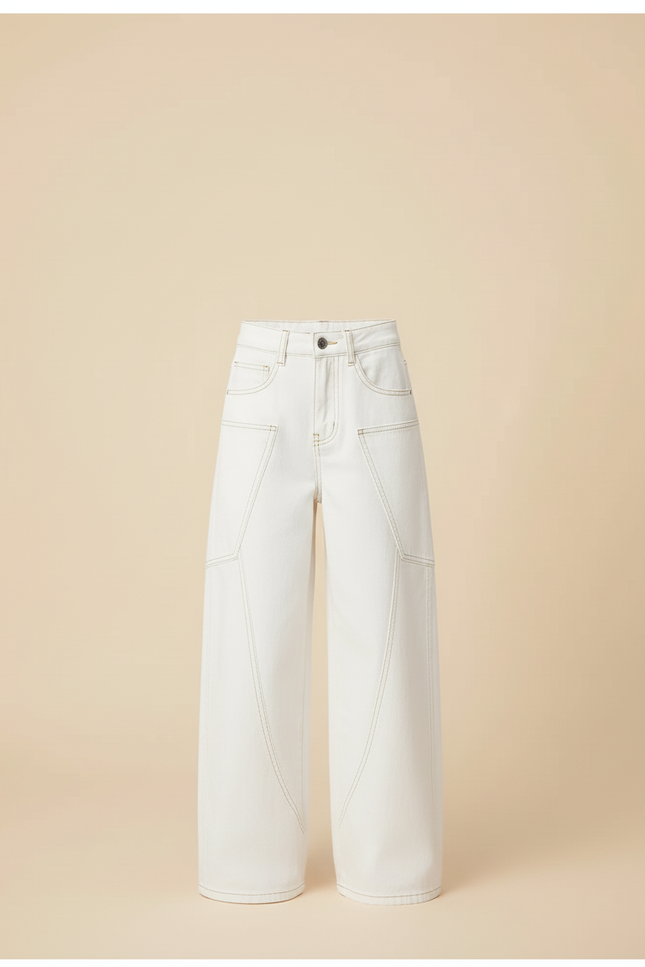 Pantalon Blanc Large Décontracté Jambes Droites Fille - Jean - vue 3