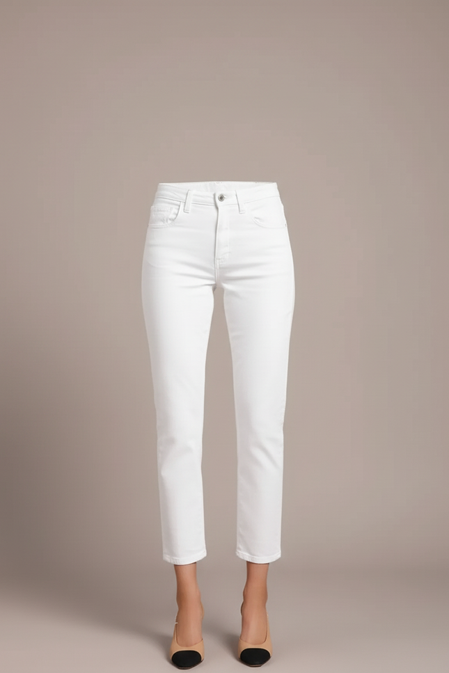 Pantalon Blanc Femme Droit Taille Haute Élégant - Jean - vue 3