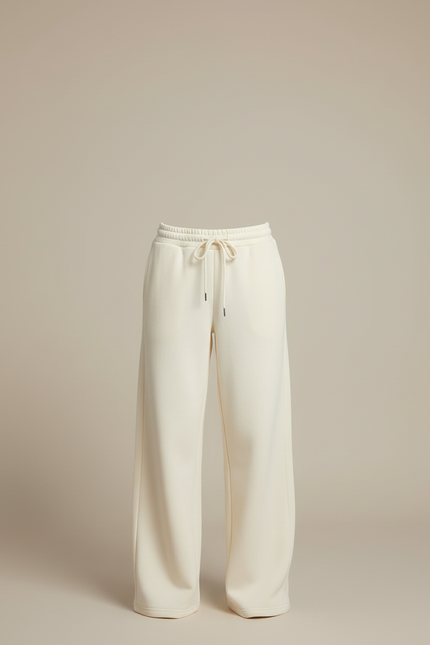 Pantalon Blanc Ample Molletonné Cordon Décontracté Femme - Beige - vue 3