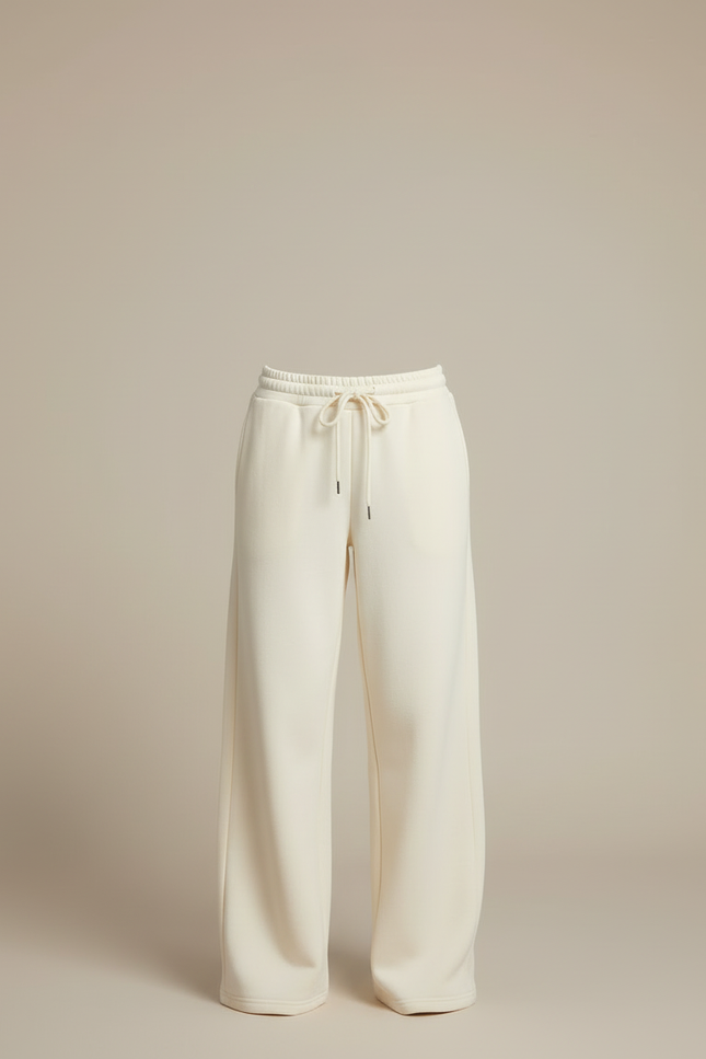 Pantalon Blanc Ample Molletonné Cordon Décontracté Femme - Beige - vue 3