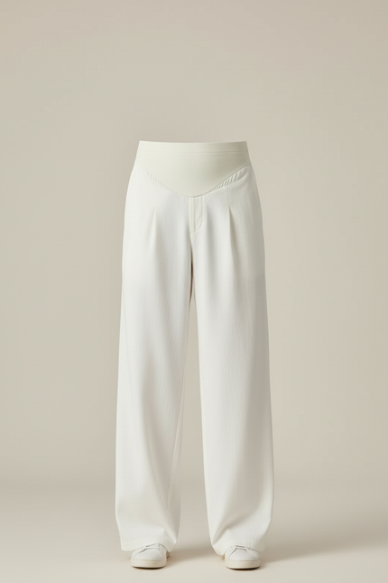 Pantalon Blanc Ample Droit Taille Haute Élégant - Toile - vue 3