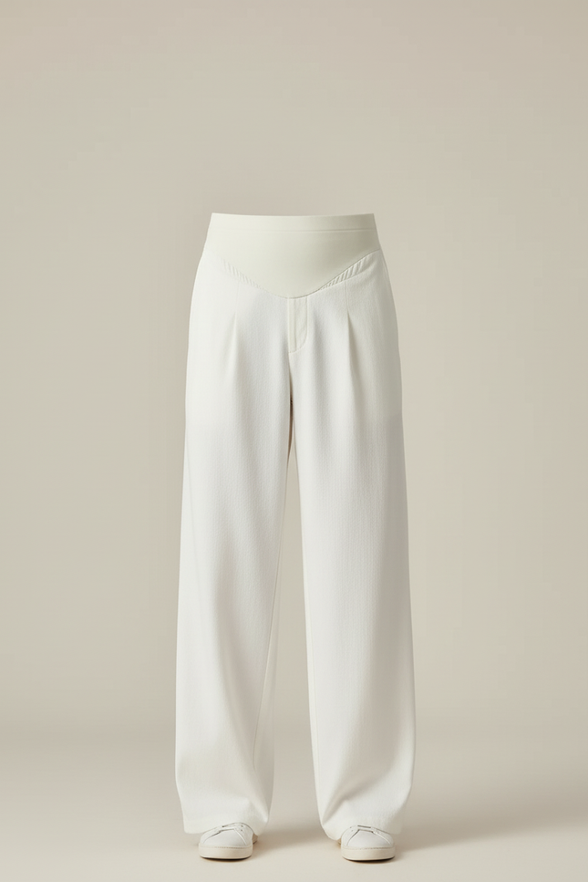 Pantalon Blanc Ample Droit Taille Haute Élégant - Toile - vue 3