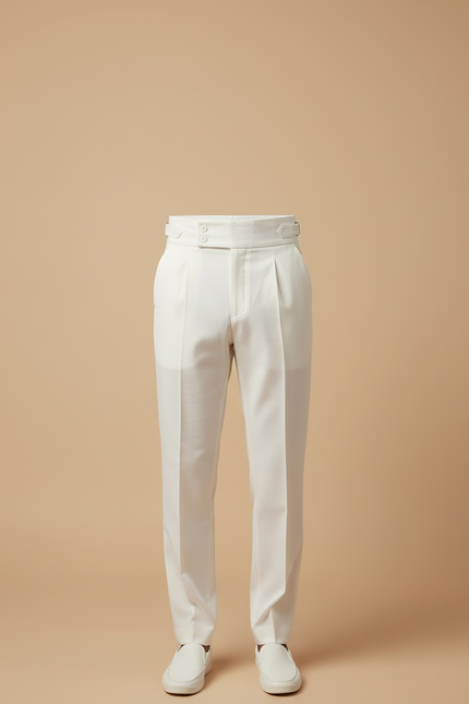 Pantalon Blanc Taille Haute Plissé Décontracté Homme - Lin - vue 3