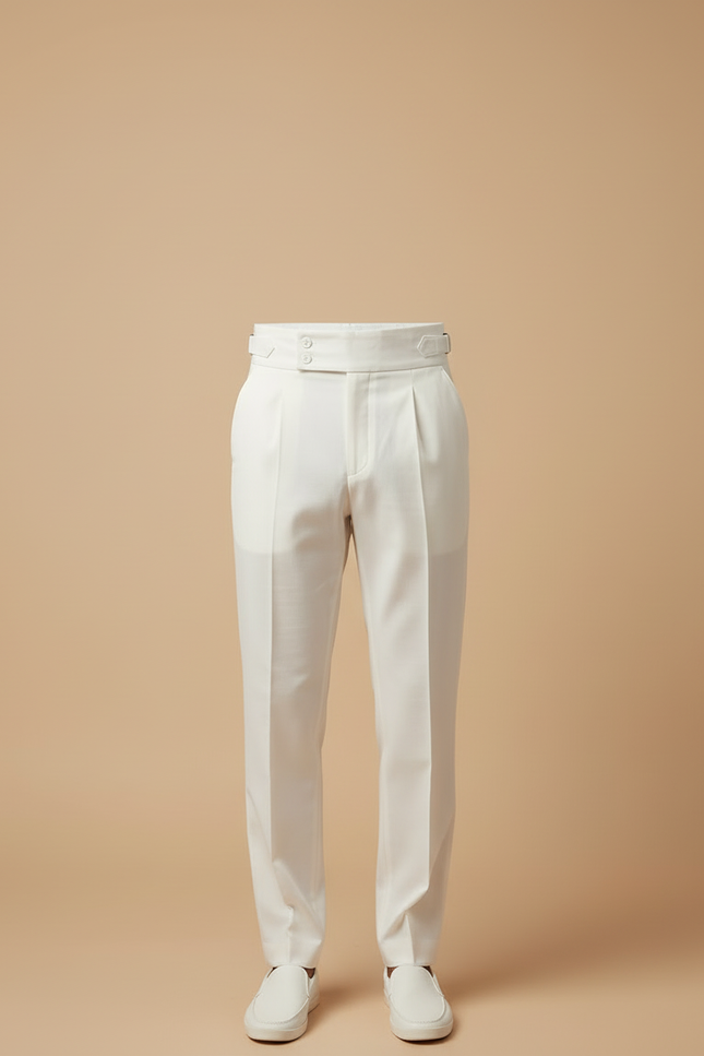 Pantalon Blanc Taille Haute Plissé Décontracté Homme - Lin - vue 3