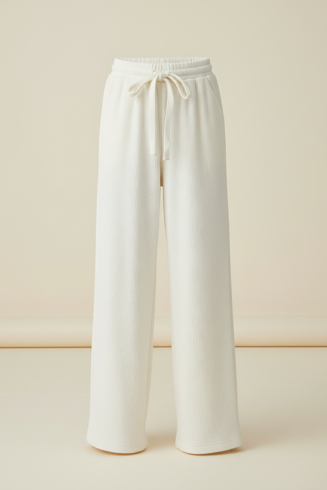 Pantalon Blanc Côtelé Ample Droit Confortable Enfant - Cordé - vue 3