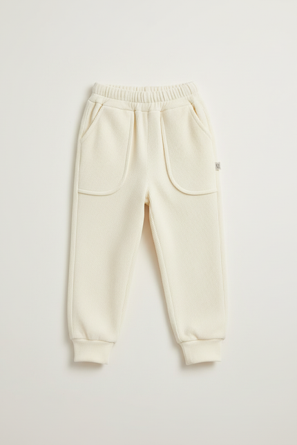 Pantalon Blanc Épais Côtelé Confortable Enfant - Beige Molleton - vue 3