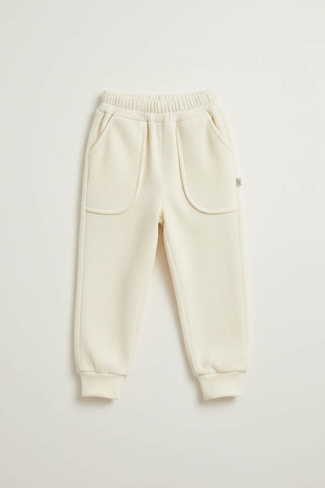 Pantalon Blanc Épais Côtelé Confortable Enfant - Beige Molleton - vue 3