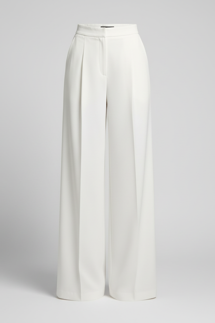 Pantalon Blanc Ample Fluide Élégant Taille Haute - Polyester - vue 3