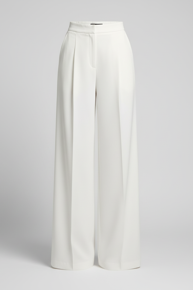 Pantalon Blanc Ample Fluide Élégant Taille Haute - Polyester - vue 3