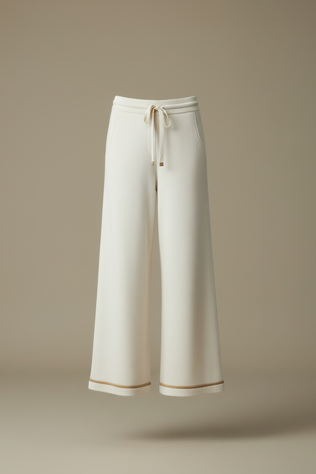 Pantalon Blanc Tricoté Ample Casual Élégant - Maille - vue 3