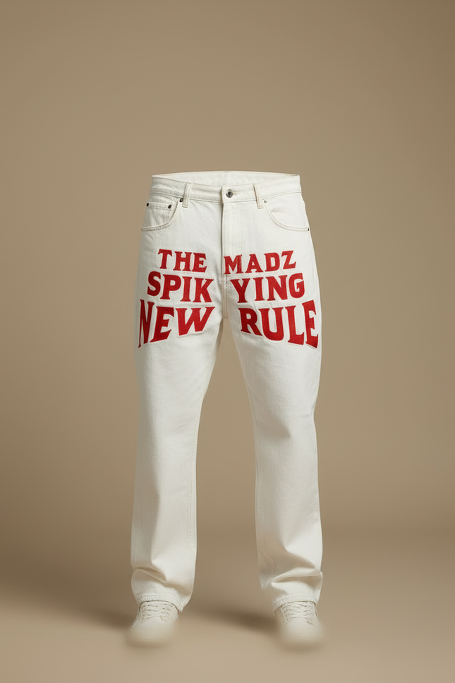 Pantalon Blanc Imprimé Droit Décontracté Homme Streetwear - Jean - vue 3