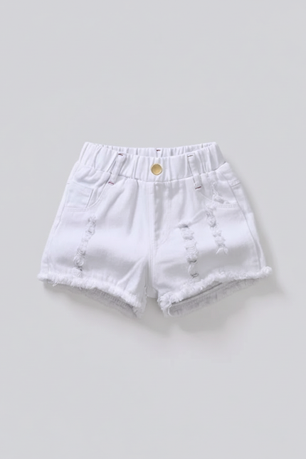 Pantalon Blanc Enfant Court Déchiré Décontracté - Jean