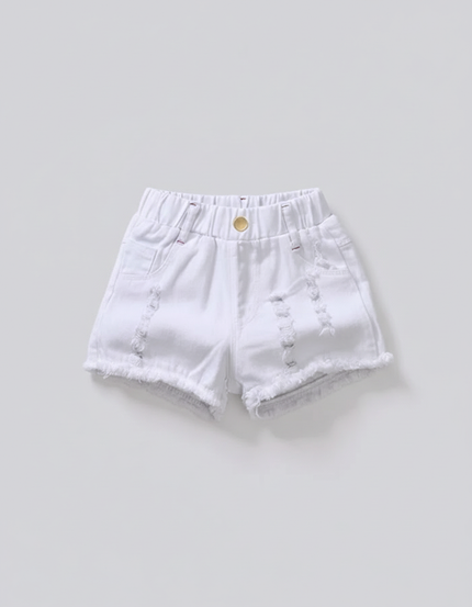 Pantalon Blanc Enfant Court Déchiré Décontracté - Jean
