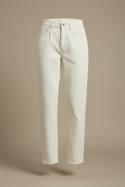 Pantalon Blanc Taille Haute Droit Décontracté Femme - Jean - vue 3