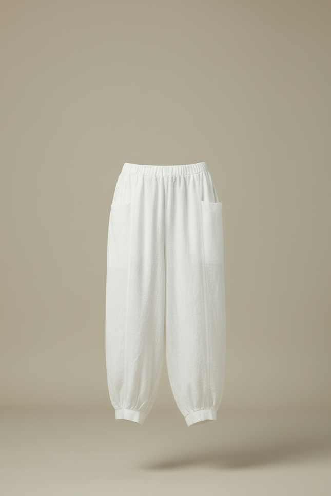 Pantalon Blanc Lin Ample Décontracté Fluide Femme - vue 3