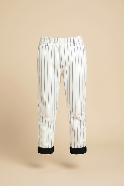 Pantalon Blanc Rayures Fines Droites Garçon Élégant - Coton - vue 3