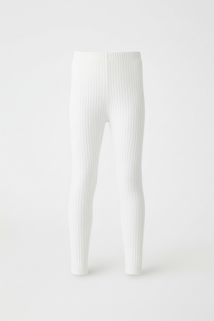 Pantalon Blanc Côtelé Tricoté Enfant Confortable Ajusté - Maille - vue 3