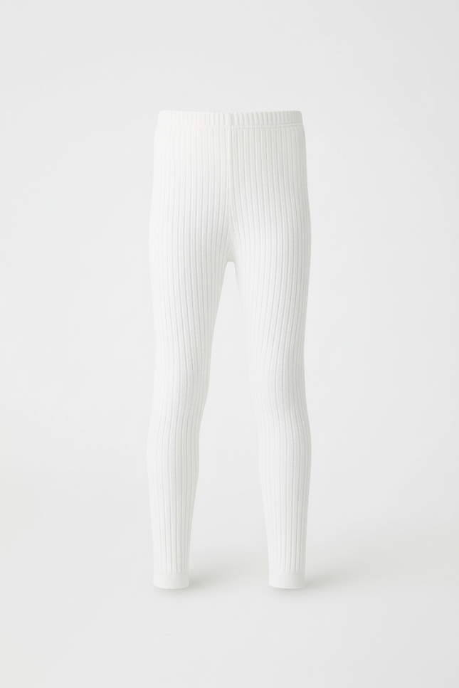 Pantalon Blanc Côtelé Tricoté Enfant Confortable Ajusté - Maille - vue 3