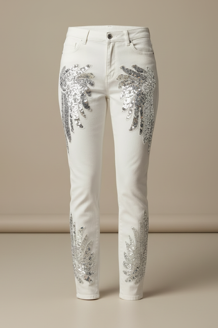 Pantalon Blanc Jean Skinny Paillettes Phoenix Femme - vue 3