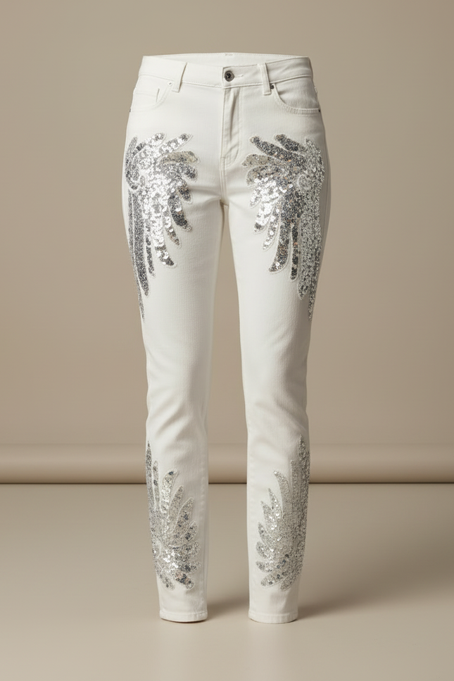 Pantalon Blanc Jean Skinny Paillettes Phoenix Femme - vue 3