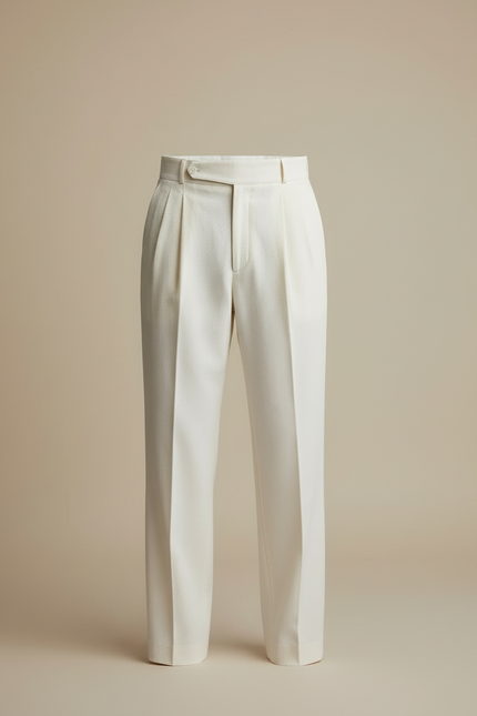 Pantalon Blanc Plissé Ample Homme Élégant Formel - Laine - vue 3