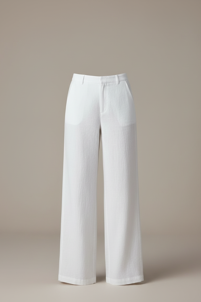 Pantalon Blanc Lin Fluide Ample Élégant Femme - vue 3