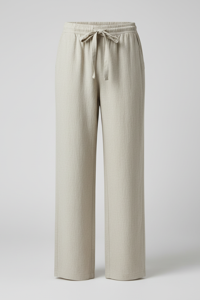 Pantalon Blanc Lin Décontracté Ample Cordon Homme - vue 3