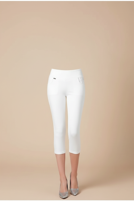 Pantalon Blanc Capri Taille Haute Stretch Femme - Polyester - vue 3