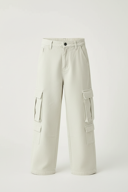 Pantalon Blanc Cargo Ample Coton Garçon Décontracté - Beige Jean - vue 3