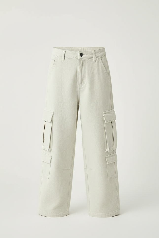 Pantalon Blanc Cargo Ample Coton Garçon Décontracté - Beige Jean - vue 3