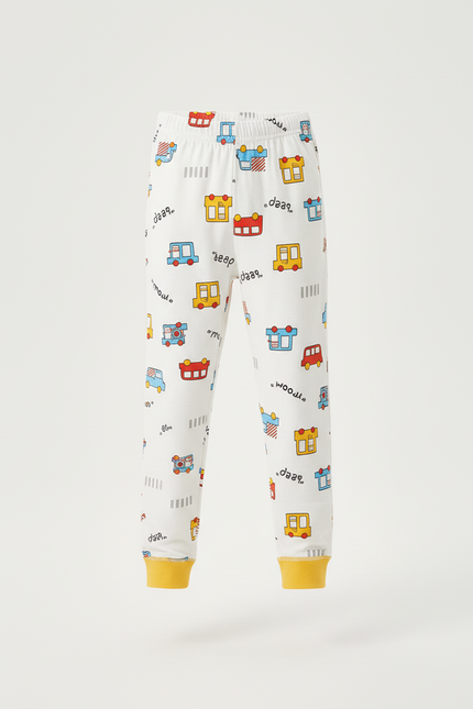 Pantalon Blanc Enfant Imprimé Voitures Coton Confortable - vue 3