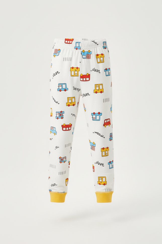 Pantalon Blanc Enfant Imprimé Voitures Coton Confortable - vue 3