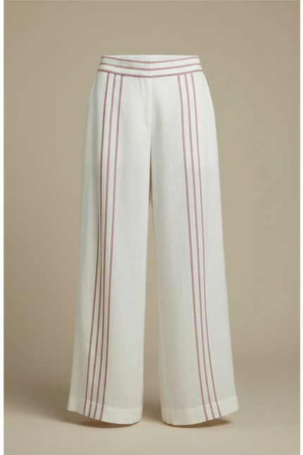 Pantalon En Lin Rayé Rose Et Blanc - vue 3