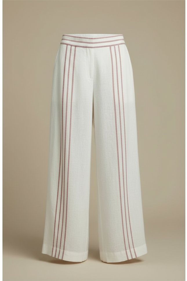 Pantalon En Lin Rayé Rose Et Blanc - vue 3