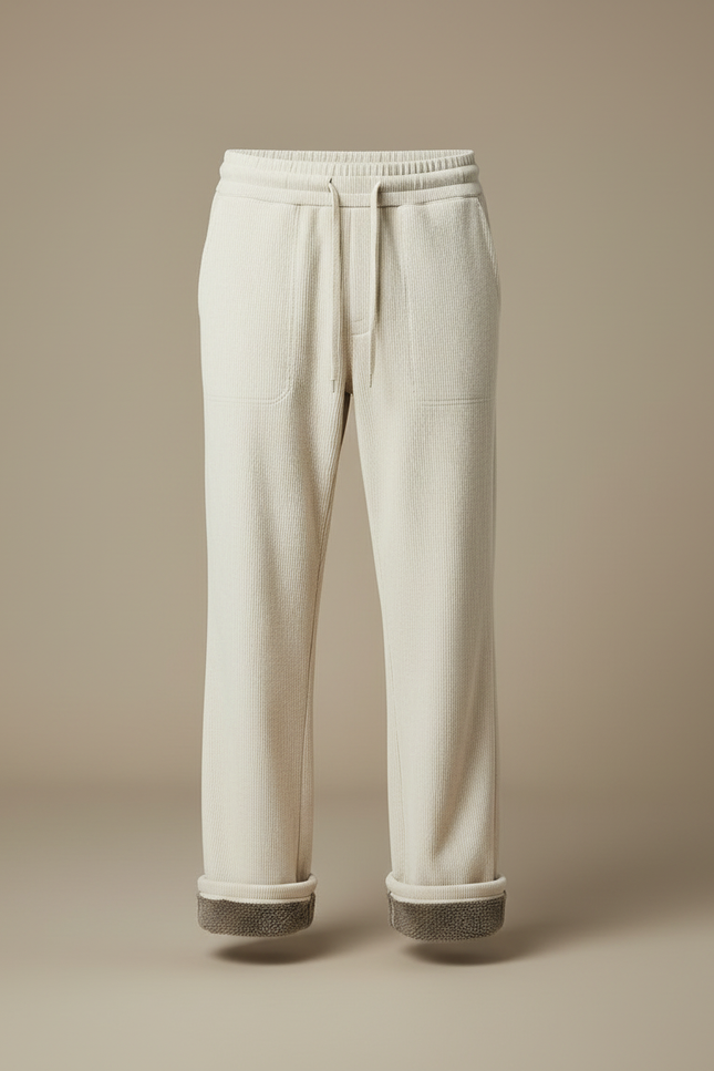 Pantalon Blanc Côtelé Décontracté Chaud Homme - Beige Cordé - vue 3